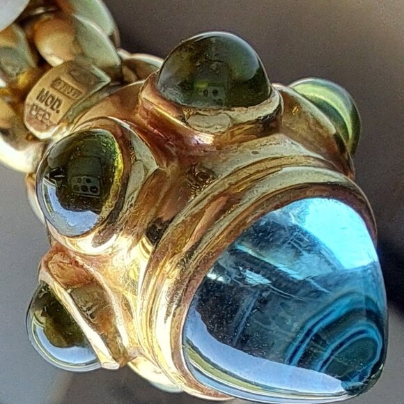 FOPE 18K White Yellow Gold Twist Snake Blue Green Cabochons VTG 1989 RARE - Picture 9 of 12